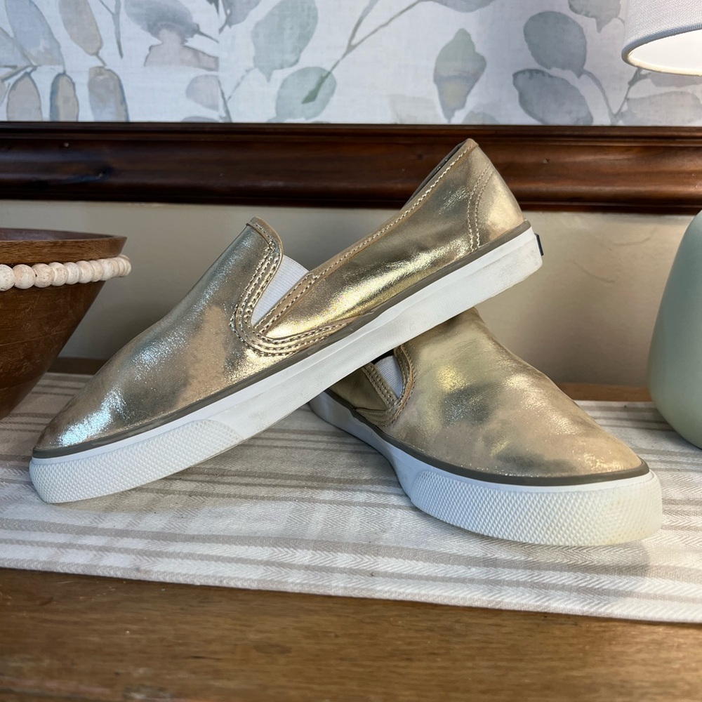 Sperry Gold Slip On Loafers